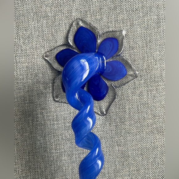 Vintage Murano Italy Hand Blown Art Glass Blue Flower  Twisted Stem - Picture 11 of 15